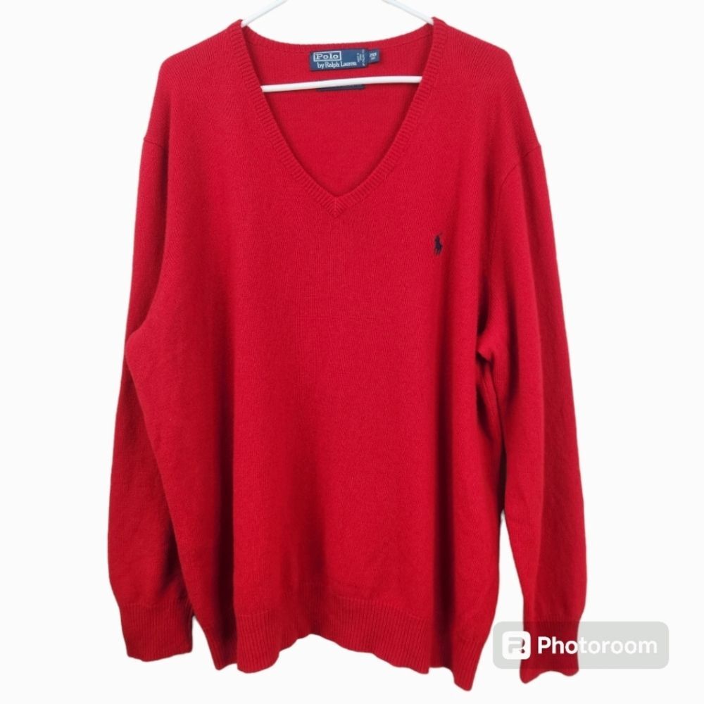 Polo Ralph Lauren 100% Lambswool Long Sleeve V-Neck Sweater 2XB